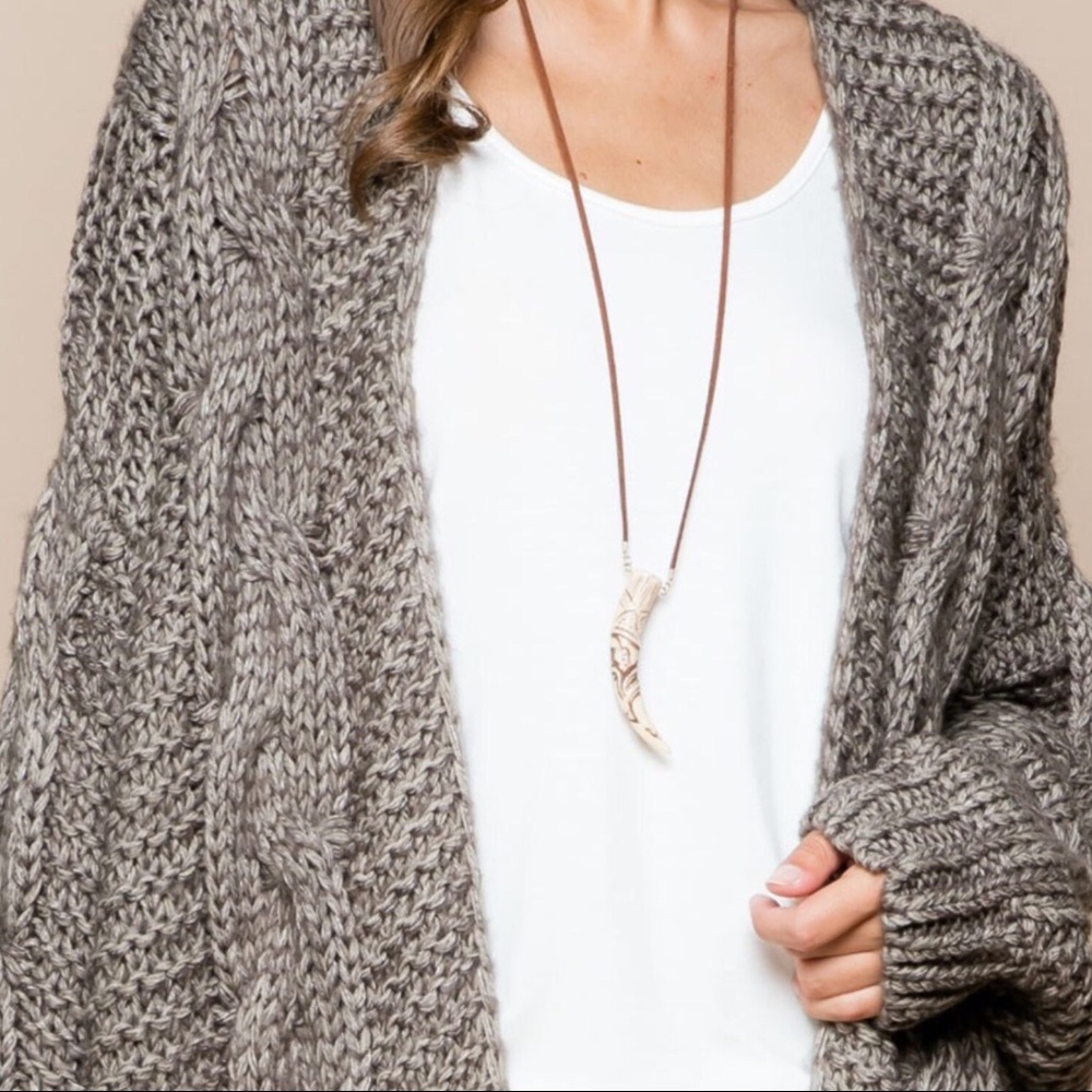 Gray Oversized Loose Knit Fuzzy Cardigan Sweater - Picture 3 of 6